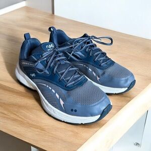 Ryka Sky Walk Walking Sneakers Women’s Size 8 Navy Lavender Leather Mesh Comfort